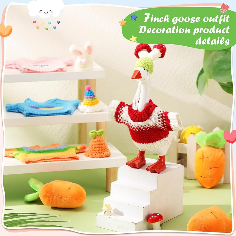 SilTriangle 4 Set 7 Inch Mini Desk Goose Knitted Outfits Cute Magnetic Goose Key Holder Multiple Colors Clothes for Home Office Magnetic Duck Statue Table Desk Key Holder Decor Gifts(Cute) - Image 4